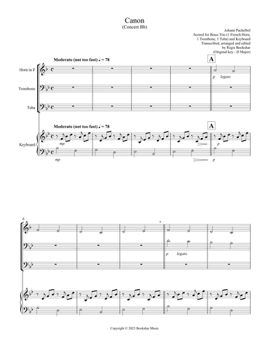 Canon (Pachelbel) (Bb) (Brass Trio - 1 Hrn, 1 Trb, 1 Tuba), Keyboard) (arr. Regis Bookshar)