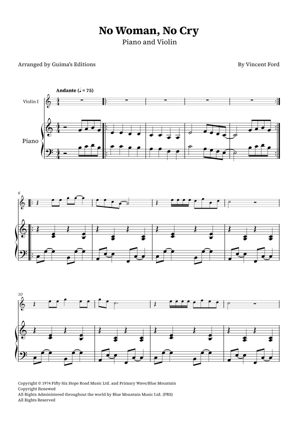 No Woman No Cry (arr. Guima's Editions)