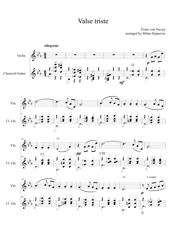 Valse Triste (arr. Milan Dujmović)