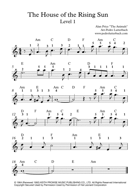 The House Of The Rising Sun (arr. Pedro Lutterbach)