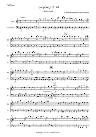Symphony no.40 (1st Movement) for Flute and Cello Duet (arr. David Burndrett)