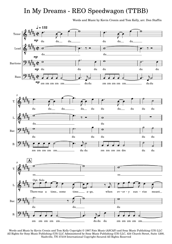 In My Dreams (arr. Don Staffin)