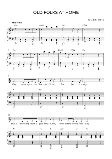 OLD FOLKS AT HOME in C with chords (arr. Alex Nunes Rodrigues)