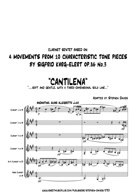4 Movements From "10 Characteristic Tone Pieces" by Sigfrid Karg-Elert for Clarinet Sextet. (arr. Stephen Davies)