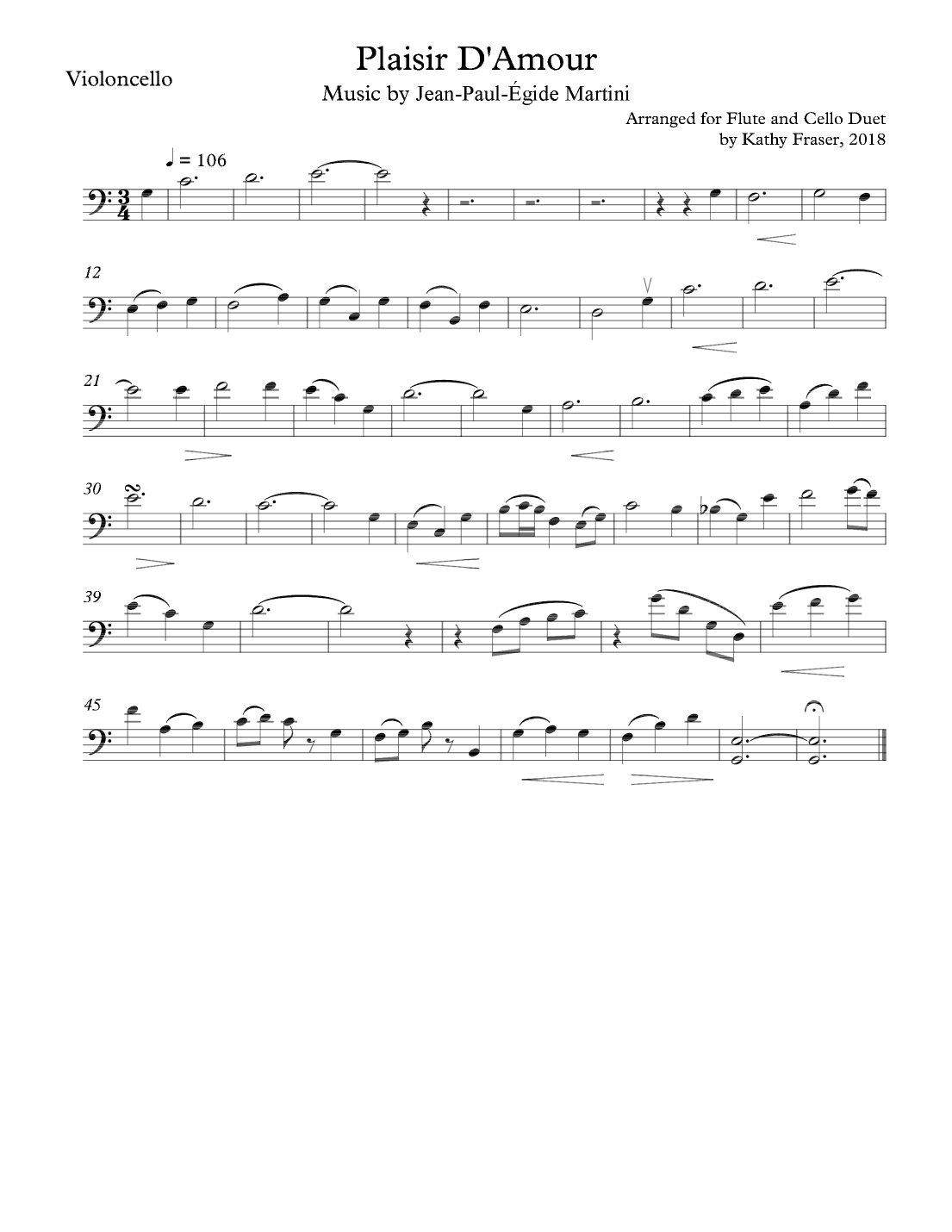 Plaisir D'Amour for Flute and Cello Duet (arr. Kathy Fraser)