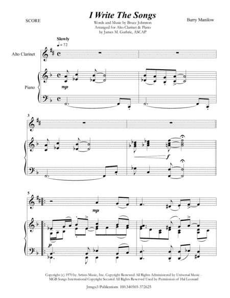 I Write The Songs (arr. James M. Guthrie, ASCAP)