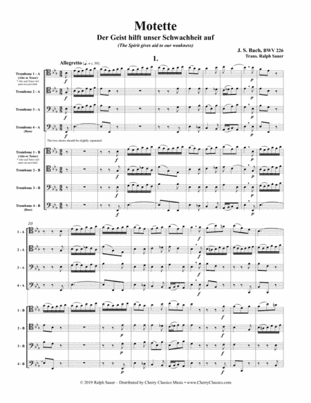 Motet Der Geist hilft unser Schwachheit auf (The Spirit gives aid to our weakness) BWV 266 for 8-par (arr. Sauer, Ralph)