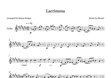 Lacrimosa in C# Major - For Violin (arr. Braian Borges)