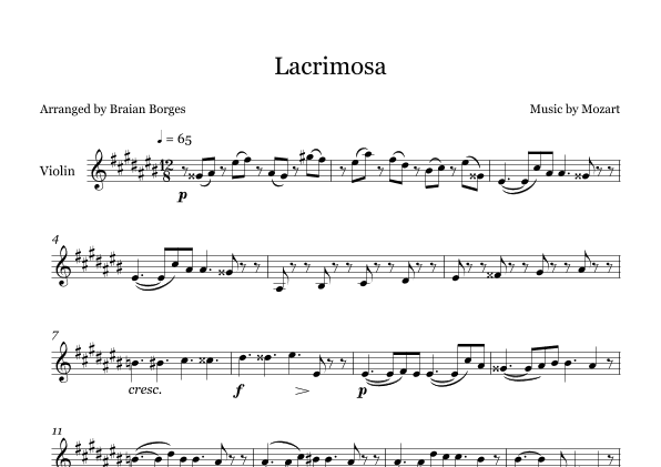 Lacrimosa in C# Major - For Violin (arr. Braian Borges)