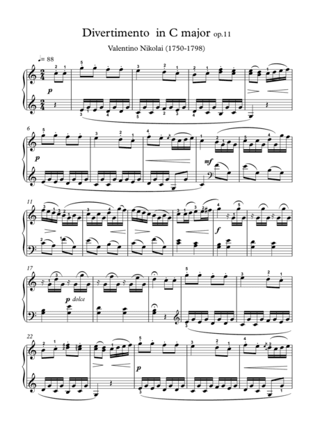 Divertimento in C major (arr. PianoSheetNow)