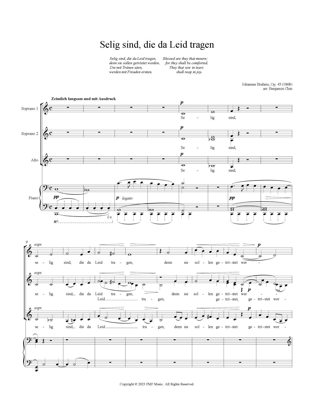 Selig sind, die da Leid tragen (arr. Benjamin Chin)