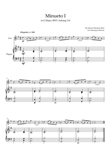 Minueto I in G Major, BWV Anhang 114 (Flute and Piano) (arr. Henrique Oliveira)