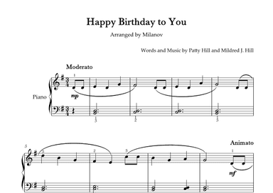 Happy Birthday to You Piano in G Easy Intermediate Fingering (arr. Milanov)