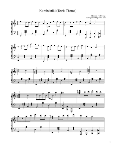 Tetris Theme (aka Korobeiniki) - Piano Solo (arr. Felix Sun)