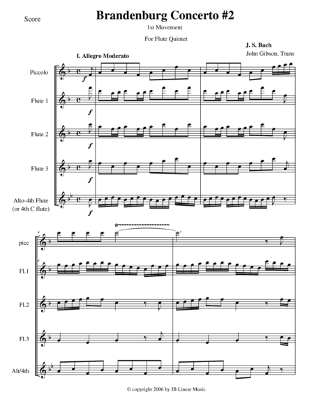 Bach Brandenburg Concerto #2 - 1st movement for 5 flutes (arr. John Gibson)