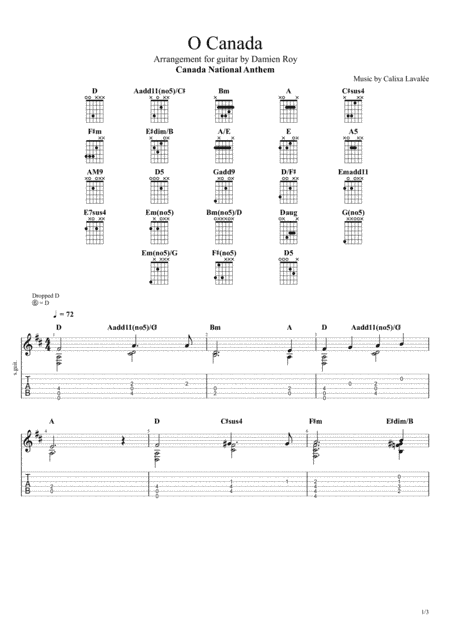 O Canada for fingerstyle guitar (arr. Damien Roy)