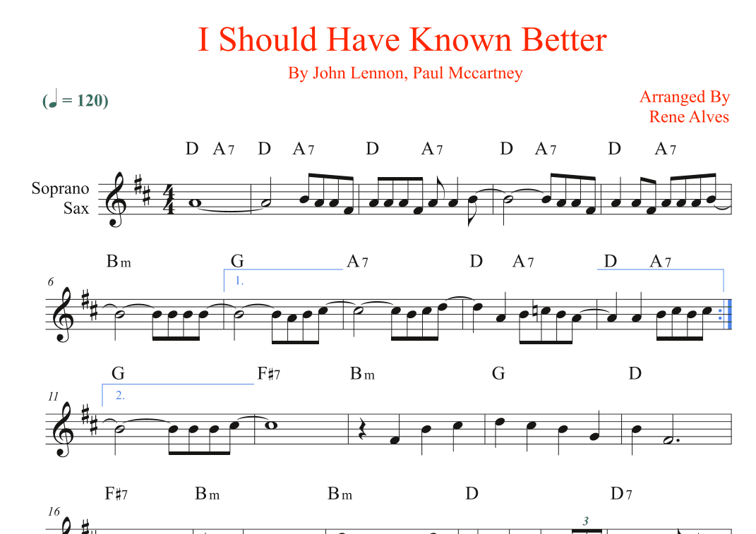 I Should Have Known Better (arr. Rene Alves)