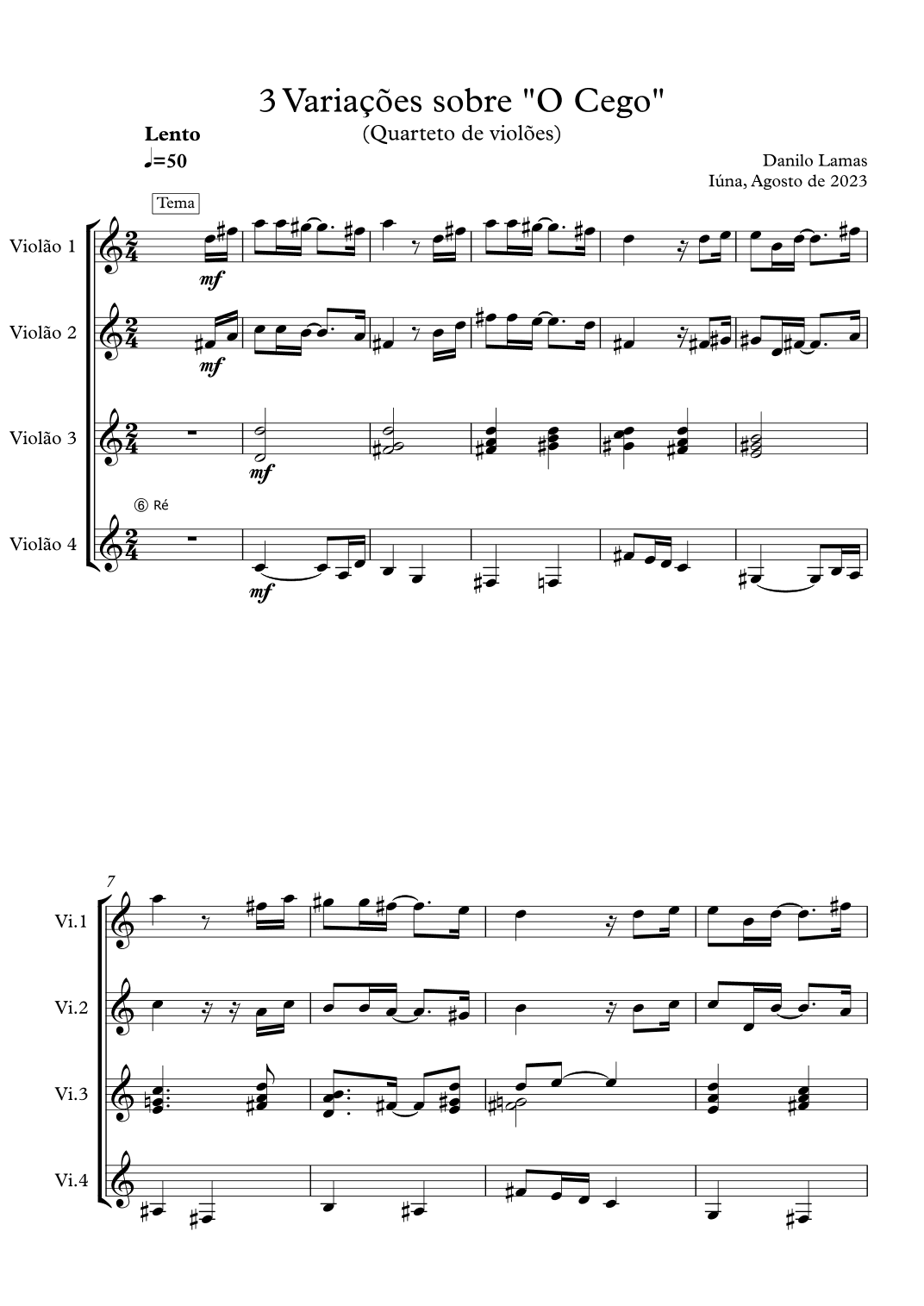 3 variações sobre "O Cego" ( Guitar quartet)