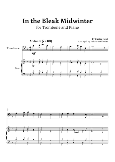In the Bleak Midwinter (Trombone and Piano) - Beginner Level (arr. Henrique Oliveira)