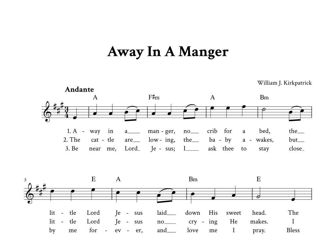 Away In A Manger - Lead Sheet (A Major) (arr. Yuri Noronha)