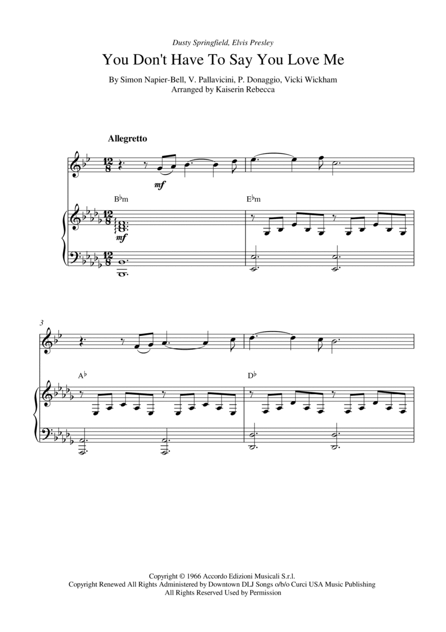 You Don't Have To Say You Love Me (arr. Kaiserin Rebecca)