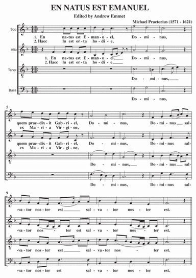En Natus Est Emanuel A Cappella SATB (arr. Edited by Andrew Emmet)