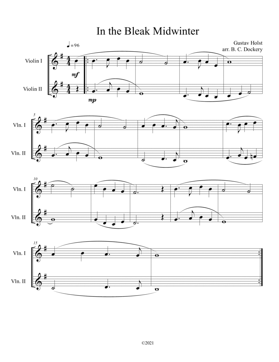 In the Bleak Midwinter (Violin Duet) (arr. B. C. Dockery)