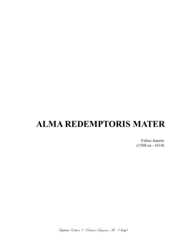 ALMA REDEMPTORIS MATER - F. Anerio - For SST Choir (arr. Renato Tagliabue)
