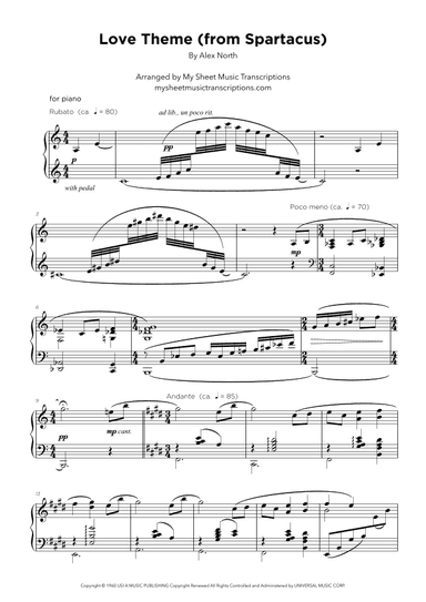 Spartacus - Love Theme (arr. My Sheet Music Transcriptions)