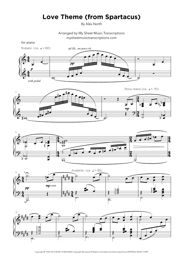 Spartacus - Love Theme (arr. My Sheet Music Transcriptions)