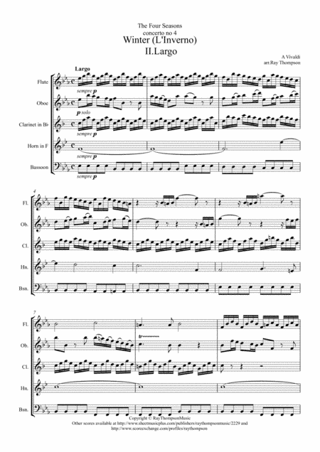 Vivaldi: The Four Seasons Concerto No. 4 in F minor, Op. 8, RV 297, "L'inverno” mvt II Largo (arr. Ray Thompson)