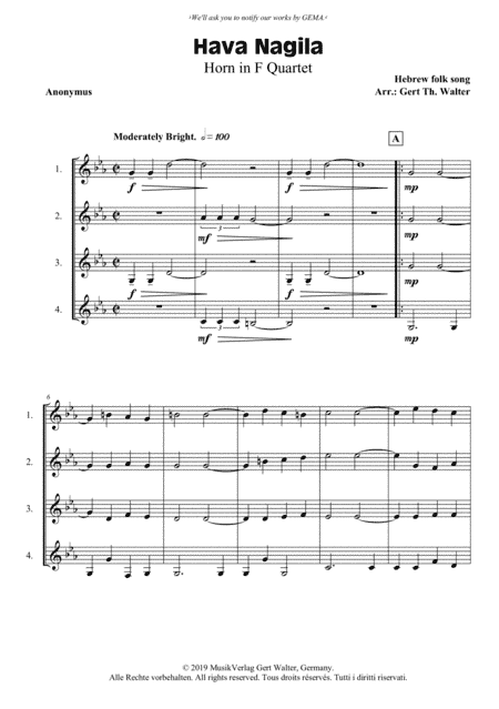 Hava Nagila (arr. Gert Th. Walter)