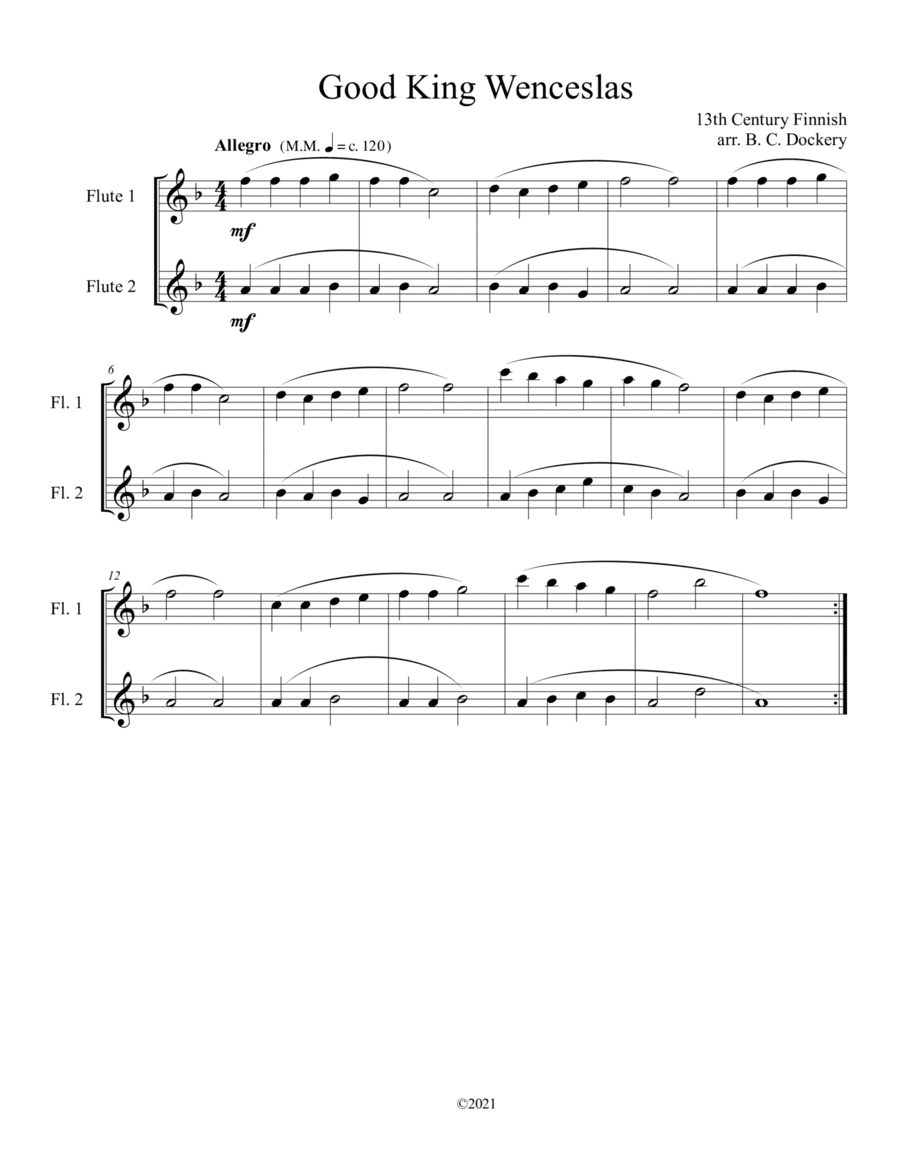 Good King Wenceslas (Flute Duet) (arr. B. C. Dockery)