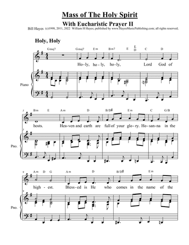 Mass of The Holy Spirit (including Eucharistic Prayer II) Piano/vocal