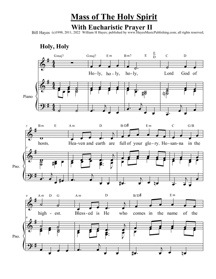 Mass of The Holy Spirit (including Eucharistic Prayer II) Piano/vocal