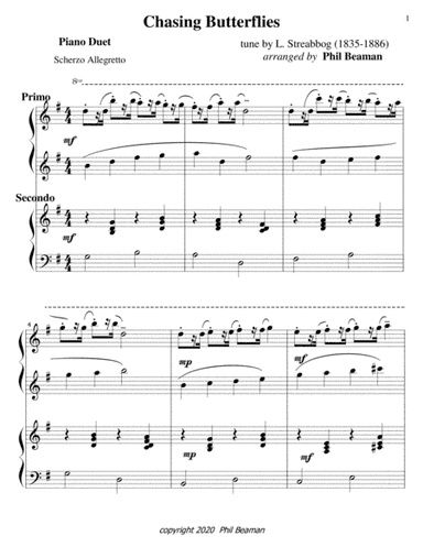 Chasing Butterflies-piano duet (arr. Phil Beaman)