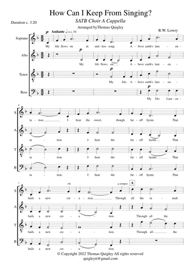 How Can I Keep from Singing? (SATB a cappella) (arr. Thomas Quigley)