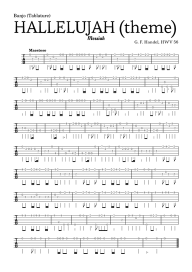Aleluia (HALLELUJAH), of the Messiah - for Banjo (Tablature) and accompaniment (arr. Leyandder Trustworthy)
