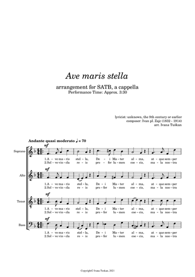 Ave maris stella SATB a cappella F-major (arr. Ivana Tuškan)