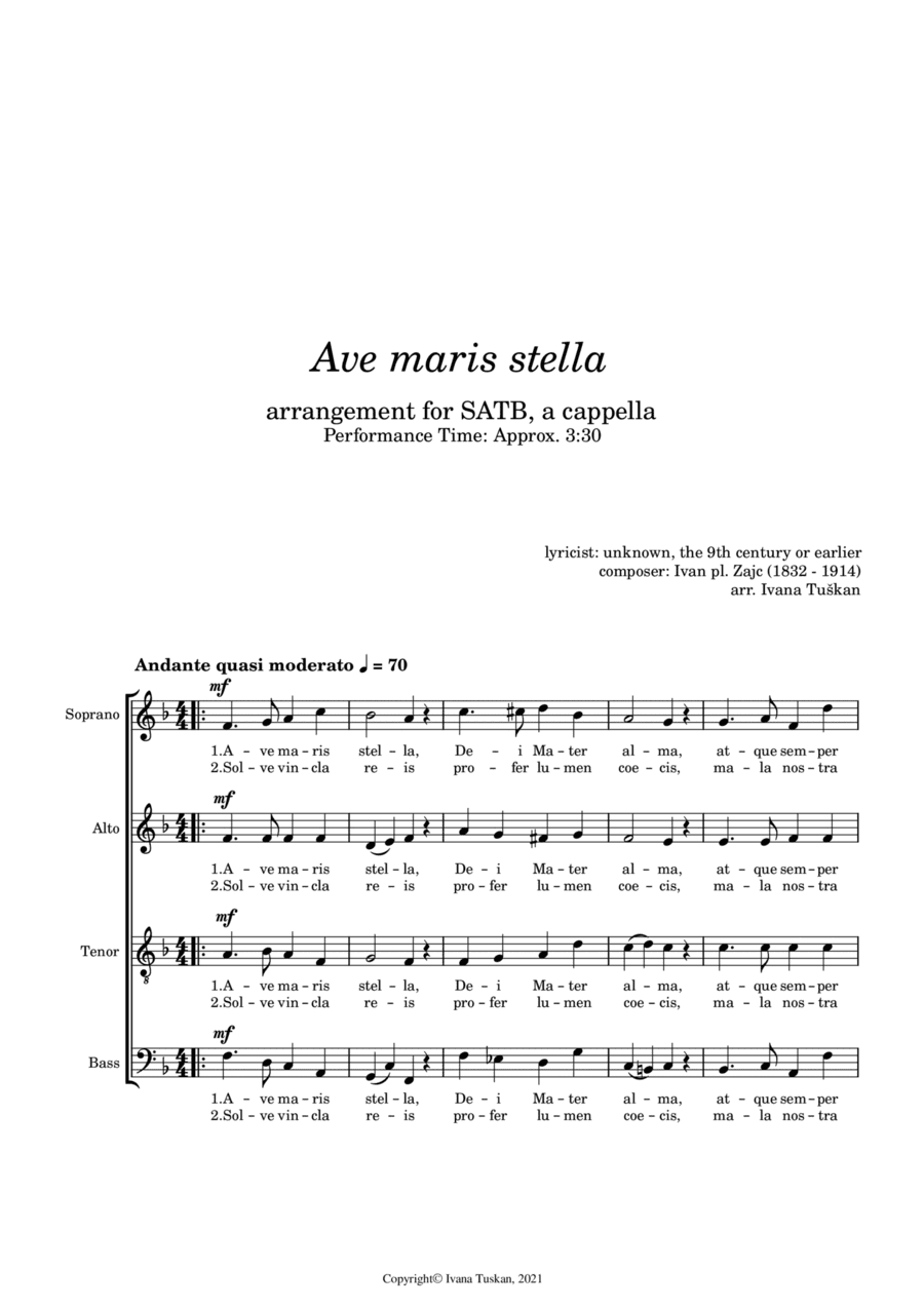Ave maris stella SATB a cappella F-major (arr. Ivana Tuškan)