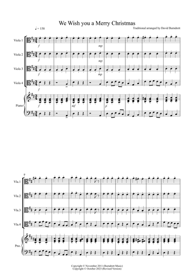 We Wish you a Merry Christmas for Viola Quartet (arr. David Burndrett)