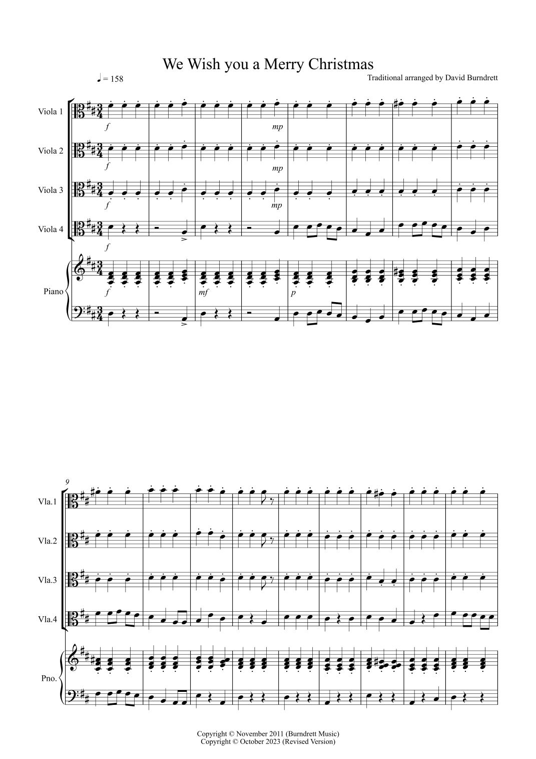 We Wish you a Merry Christmas for Viola Quartet (arr. David Burndrett)