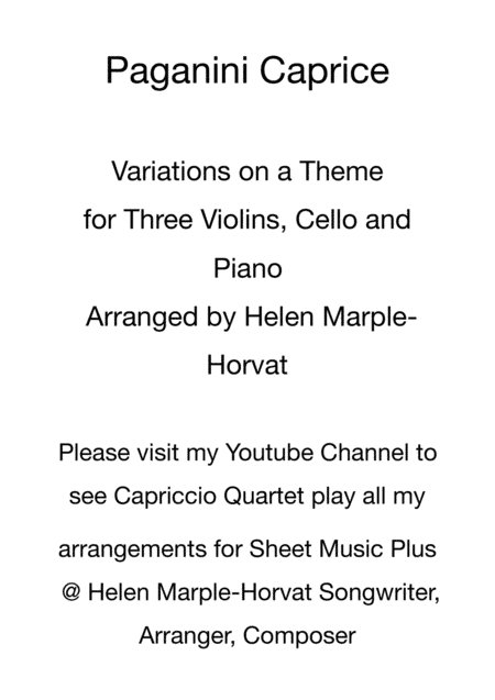 PAGANINI CAPRICE - VARIATIONS FOR THREE VIOLINS, CELLO AND PIANO (arr. HELEN MARPLE-HORVAT)