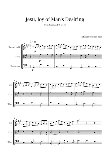 Bach - Jesu, Joy of Man's Desiring for Clarinet, Viola and Trombone (arr. Cadenza Editions)