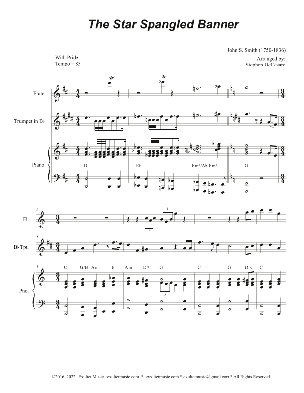 The Star Spangled Banner (Bb-Trumpet solo and Piano) (arr. Stephen DeCesare)