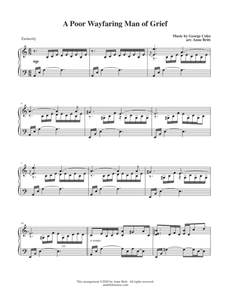 A Poor Wayfaring Man of Grief (piano solo) (arr. Anne Britt)
