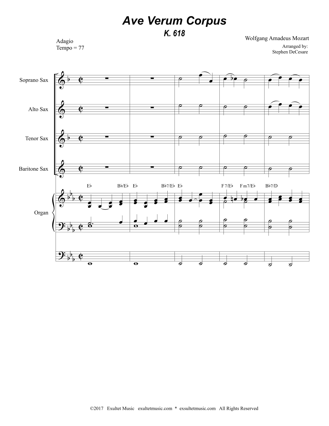 Ave Verum Corpus (Saxophone Quartet - Organ accompaniment) (arr. Stephen DeCesare)