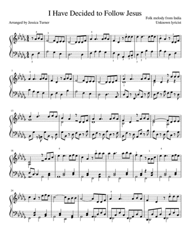 I Have Decided to Follow Jesus-- Intermediate Piano (arr. Jessica Jolan Turner)
