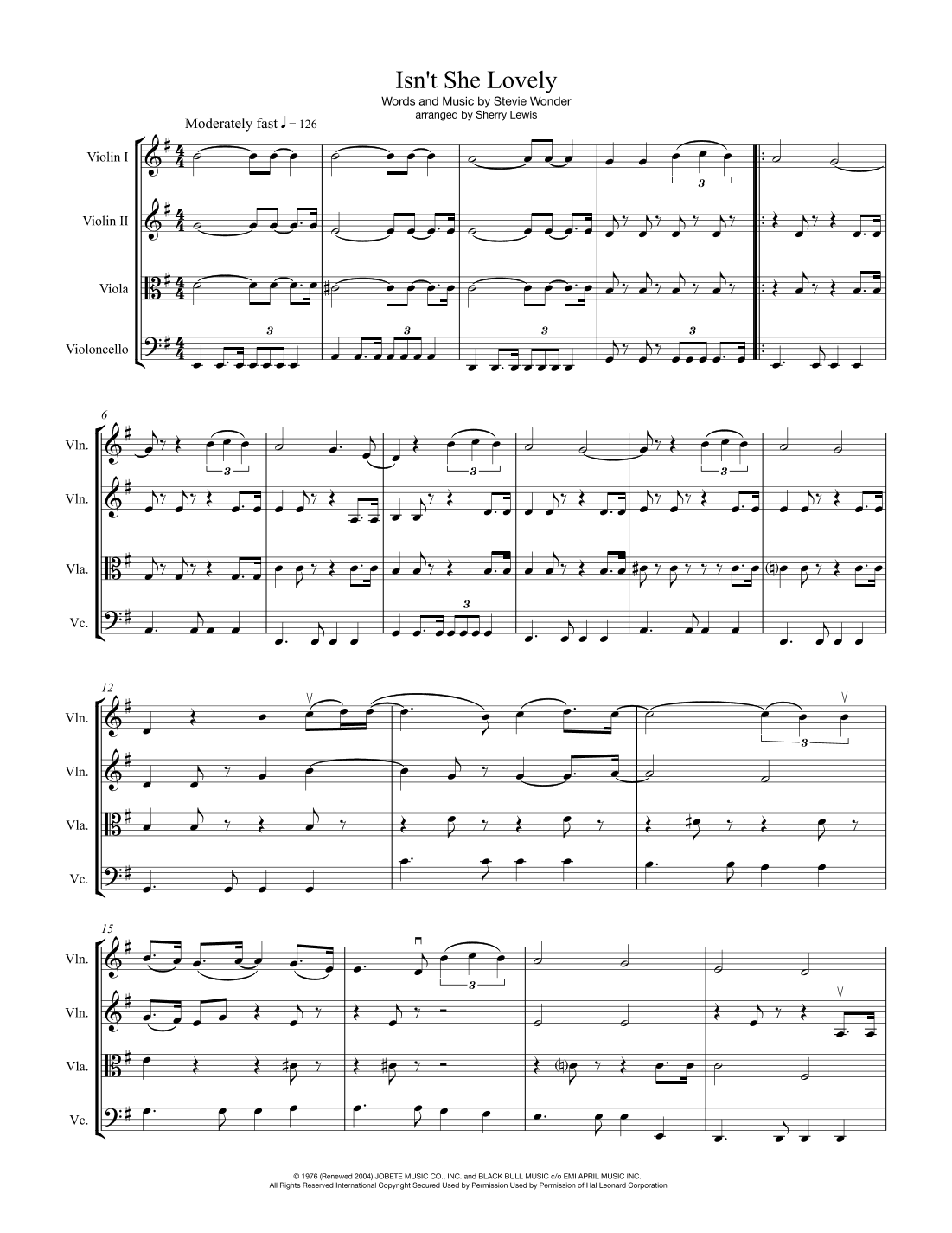 Isn't She Lovely (arr. Sherry Lewis)