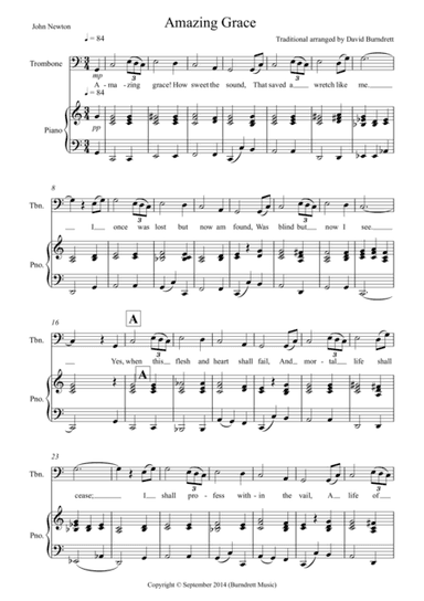 Amazing Grace for Trombone and Piano (arr. David Burndrett)